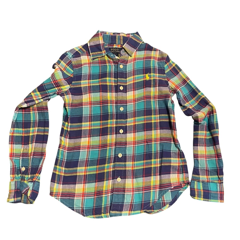 Polo Ralph Lauren Kids Multicolor Plaid Long Sleeve Button Down Shirt Size 7